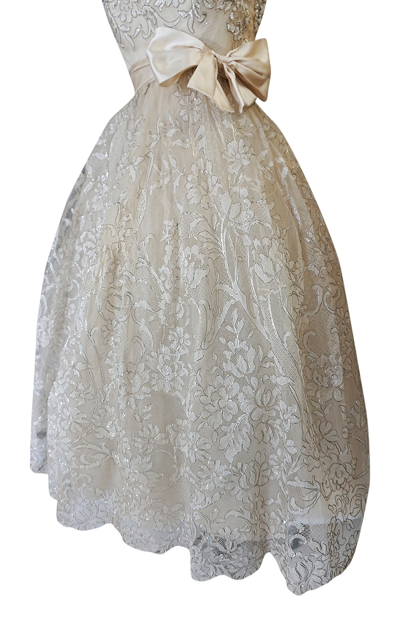 Spring 1959 Christian Dior Haute Couture Ivory & Silver Lace Dress