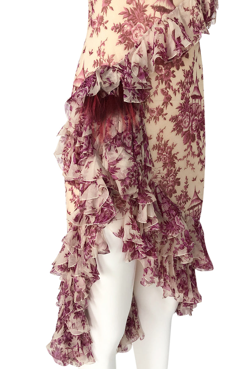 2000s John Galliano Purple Floral Print Silk Bias Cut Ruffle Dress –  Shrimpton Couture