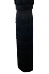 Extraordinary 1930s Black Silk Sheath Dress w Head to Toe Rows of Black Fringe