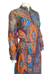 Early 1960s Tina Leser Printed Silk Twill Extra Wide Leg Pant & Top Set