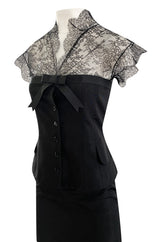 Spring 2004 Alexander McQueen Black Silk Taffeta and Black Lace Detailed Top & Skirt Set