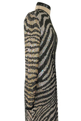 Iconic Late 1970s Halston Rare Iridescent Gold & Black Sequin Tiger Print Dress