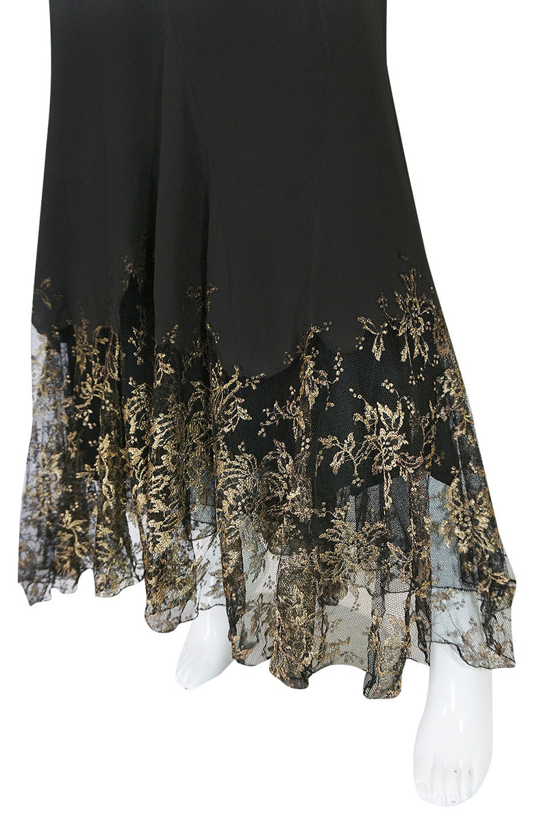 Amazing 1920s Couture Level Gold Metal Lace & Silk Dress