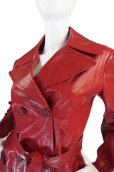 Rare 1970s Red Snakeskin & Fox Gucci Trench Coat