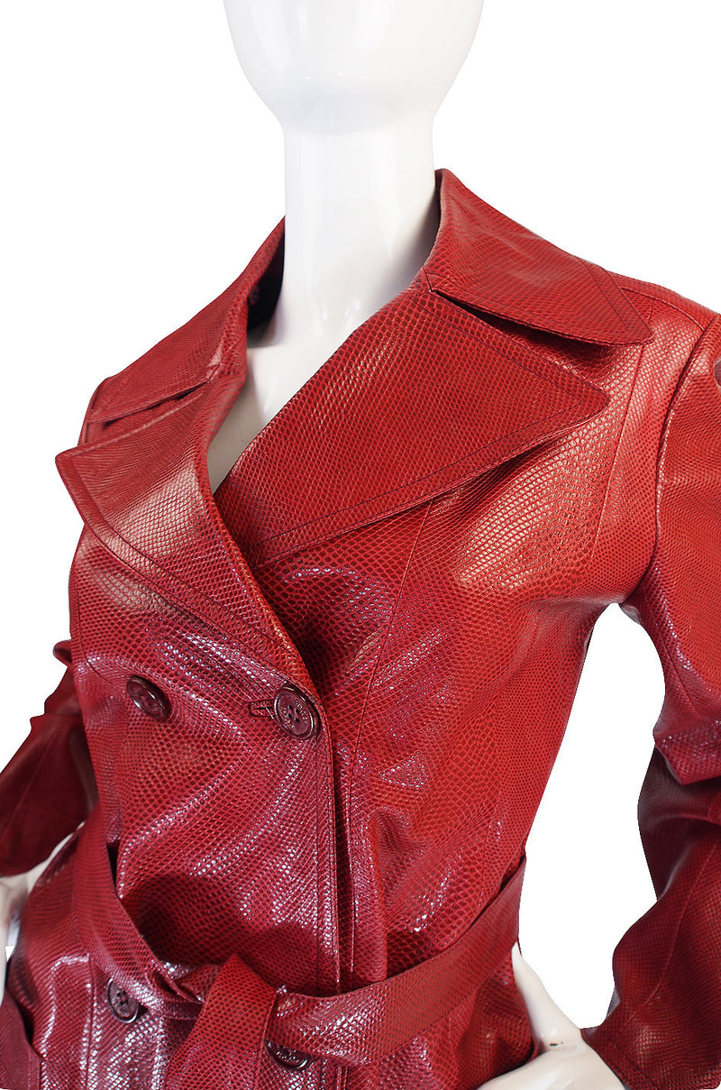 Rare 1970s Red Snakeskin & Fox Gucci Trench Coat
