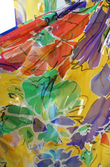 1970s Givenchy Silk Chiffon Floral & Metallic Heart Print Dress