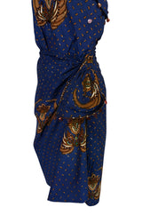 1950s Margie Webb Original Printed One Shoulder Sarong Dress