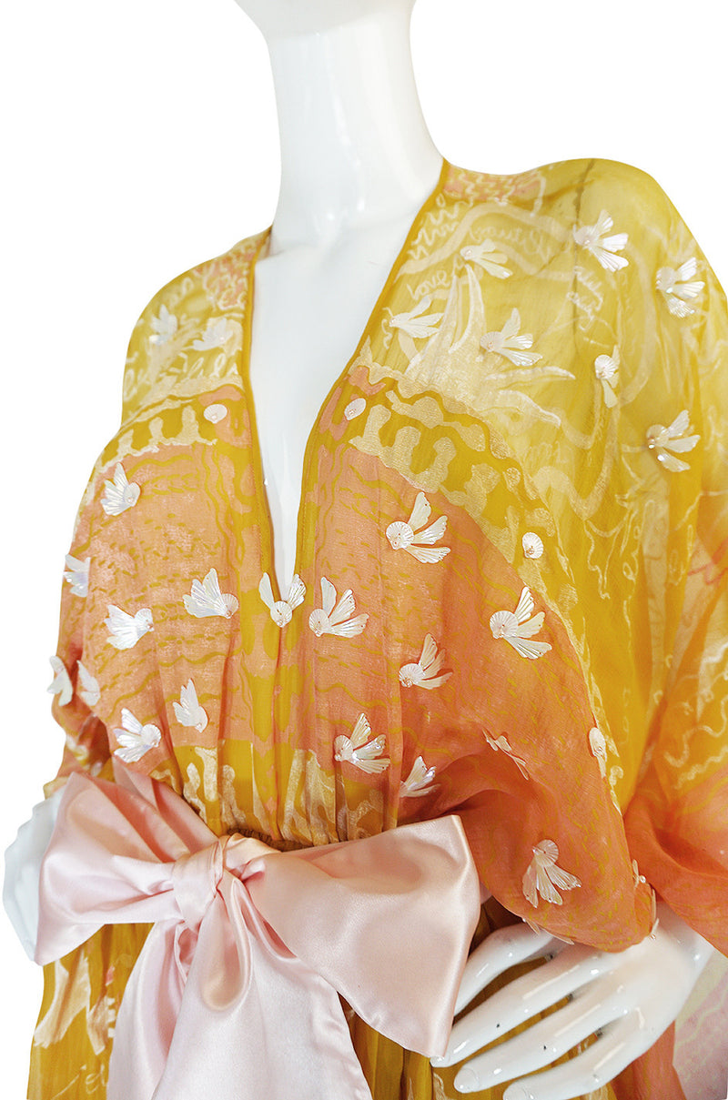 c.1973 Zandra Rhodes "Lilies of the Field" Handpainted Caftan Dress