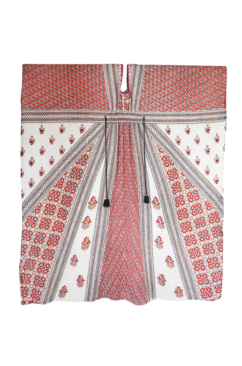 1960s Amazing & Beautiful Printed Indian Cotton Caftan