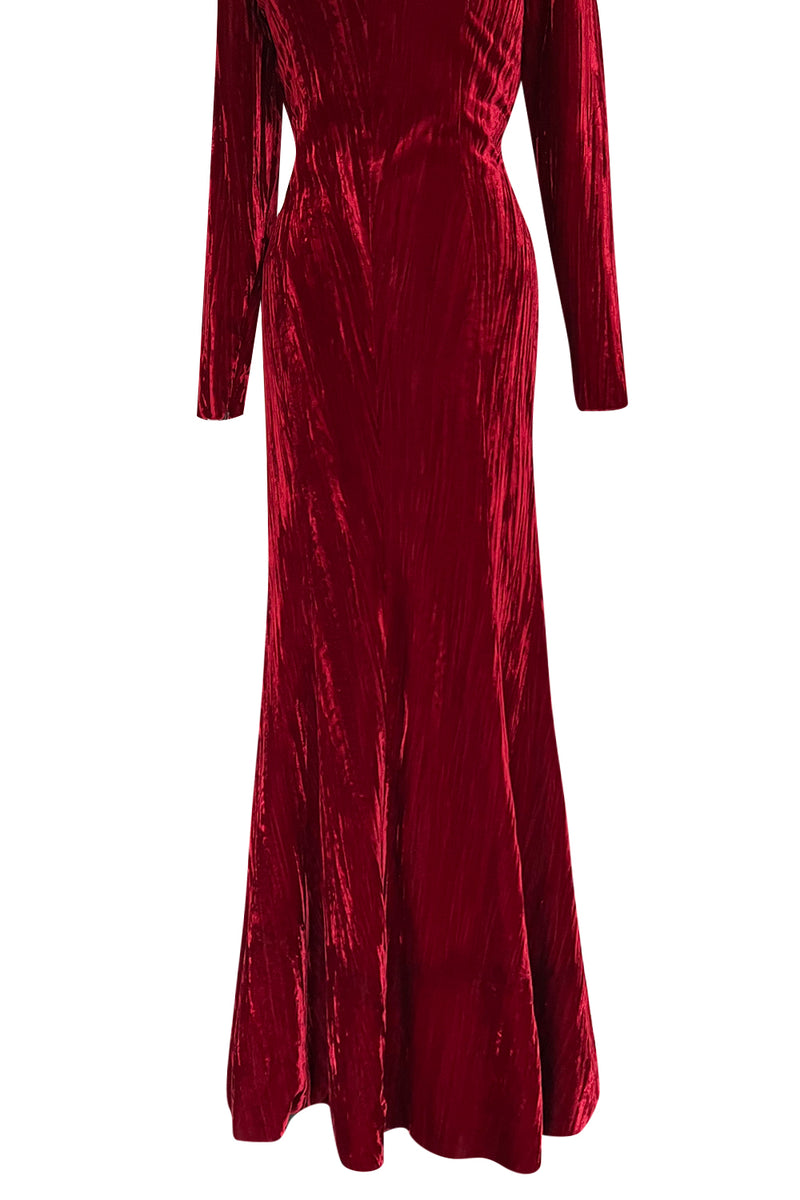 Extraordinary Fall 1998 Yves Saint Laurent Deep Red Moire Velvet Dress w Orginal Tag