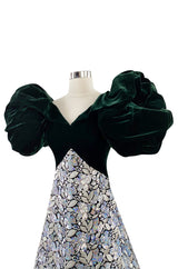 Spring 1992 Arnold Scaasi Couture Deep Green Velvet & Embroidered Silver Thread & Sequin Dress