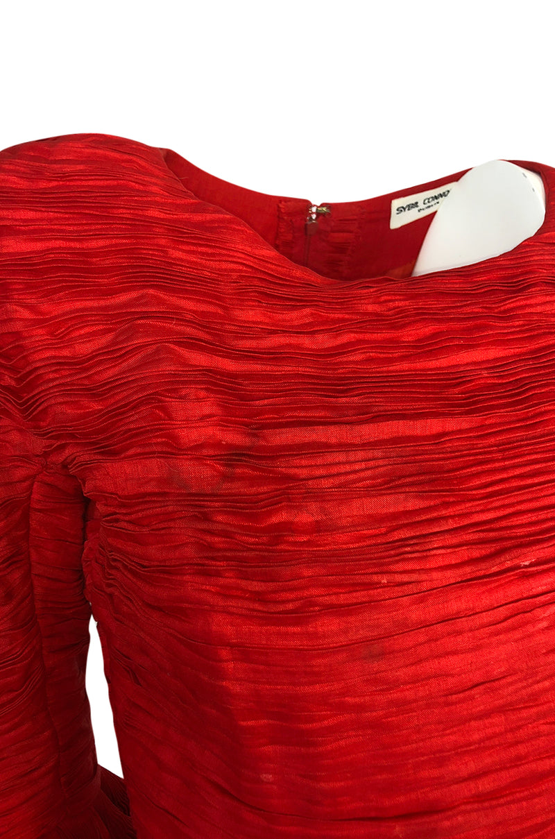 1960s Sybil Connolly Couture 'Non Chalance' Red Ruffled Pleated Linen Dress