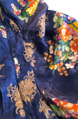 1960s Rare Blue Floral Print Silk Jeff Banks Button Shirt