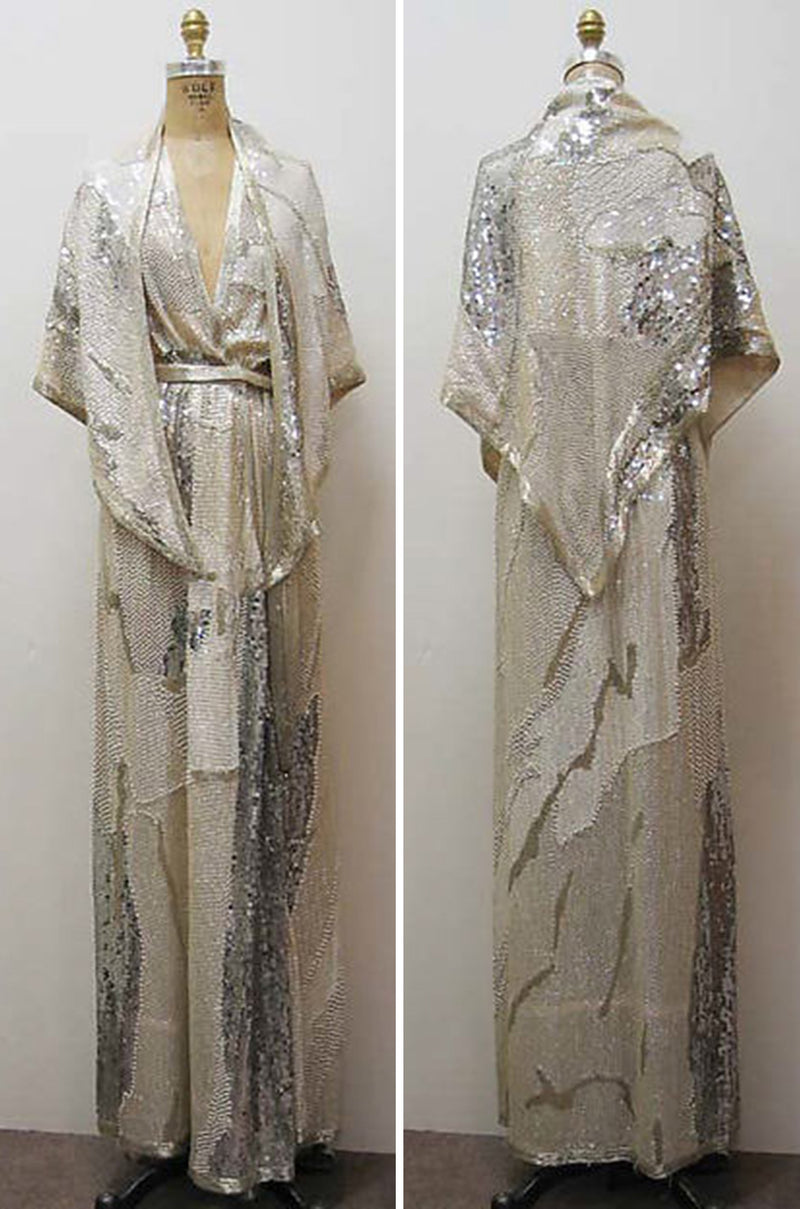 1983 Halston Sequin and Bead Covered Top & Skirt Dress Set