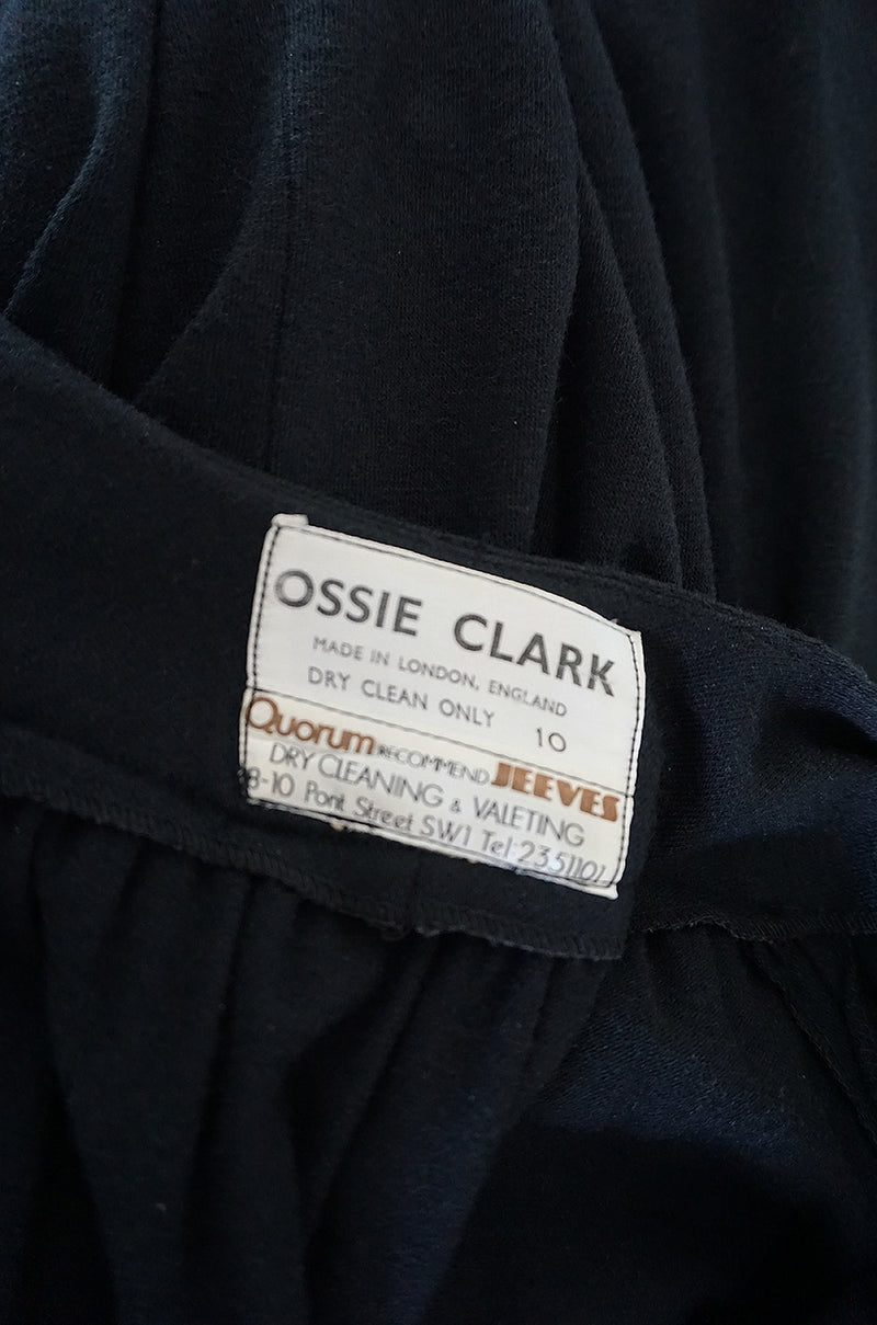 c.1969-1970 Ossie Clark Black 'Graduation' Front Plunge Dress