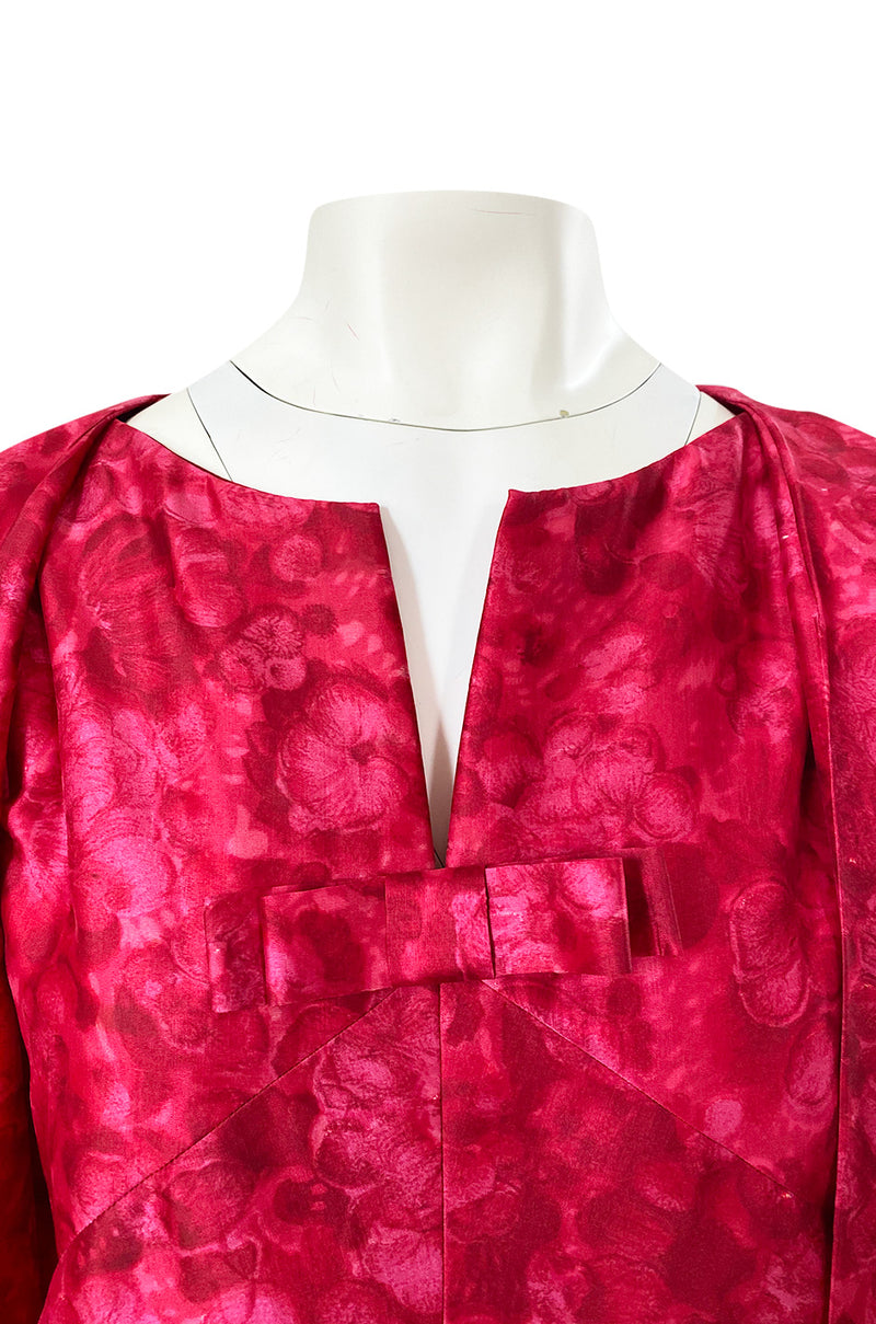 Mid 1950s Christian Dior London Demi-Couture Raspberry Printed Silk Coat & Dress Set