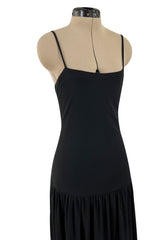 Superb 1980s Christian Dior by Marc Bohan Minimalist Black Jersey Drop Waist Dress