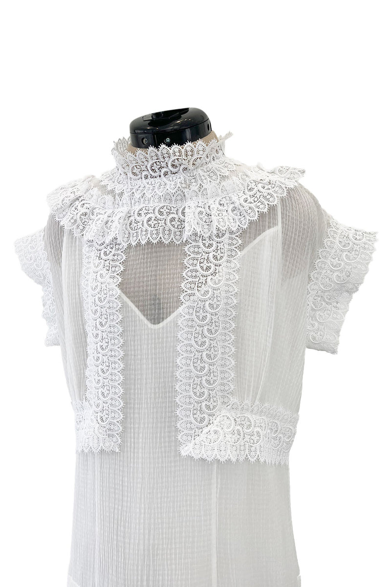 Pristine Mid 2000s Givenchy by Riccardo Tisci White Cotton Gauze & Lace Dress w Matching Underdress