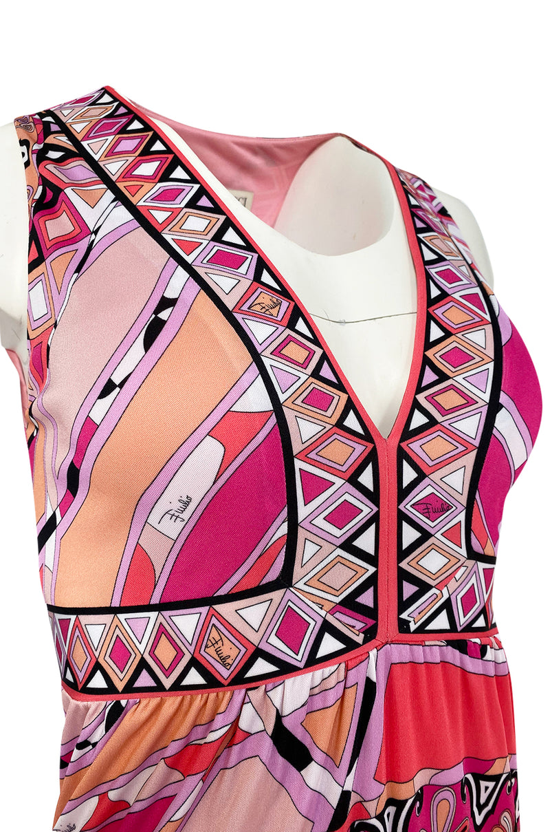 Recent 2000s Emilio Pucci Sleeveless Pink Printed Silk Jersey Dress New w Tags