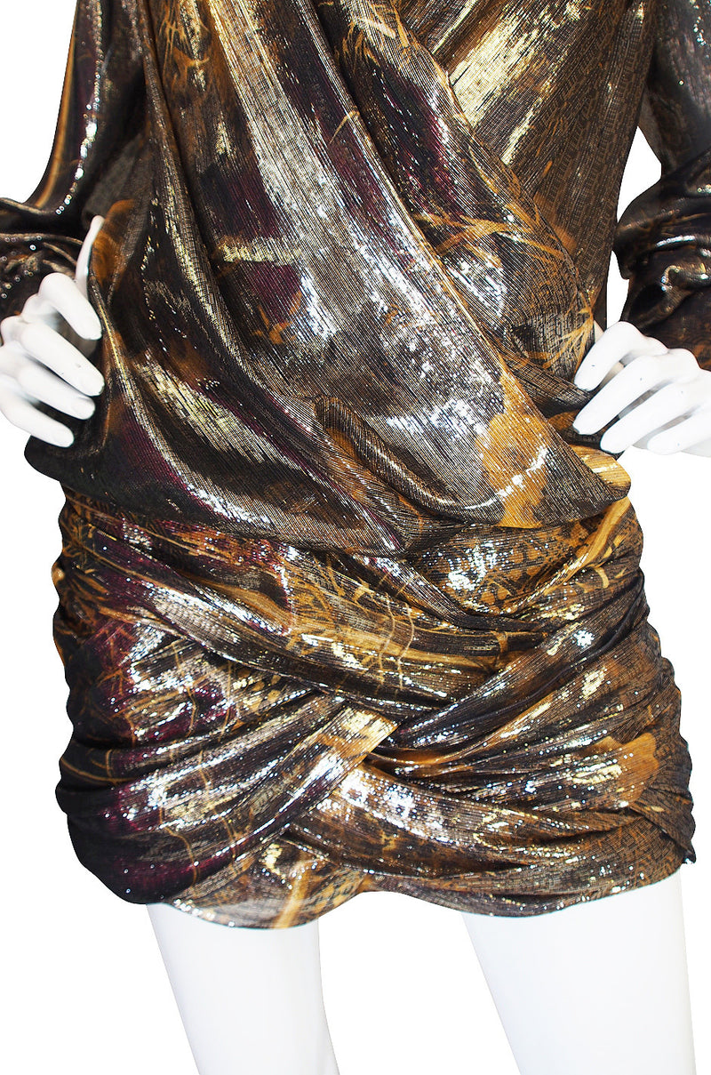 F/W 2013 Balmain Gold Print Lame Mini Dress