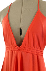 Fantastic 1970s Frank Usher Coral Jersey Dress w a Deep Front Plunge & No Back