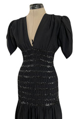 Fall 1983 Yves Saint Laurent Ad Campaign Black Silk Crepe Dress w Sequin Detailing