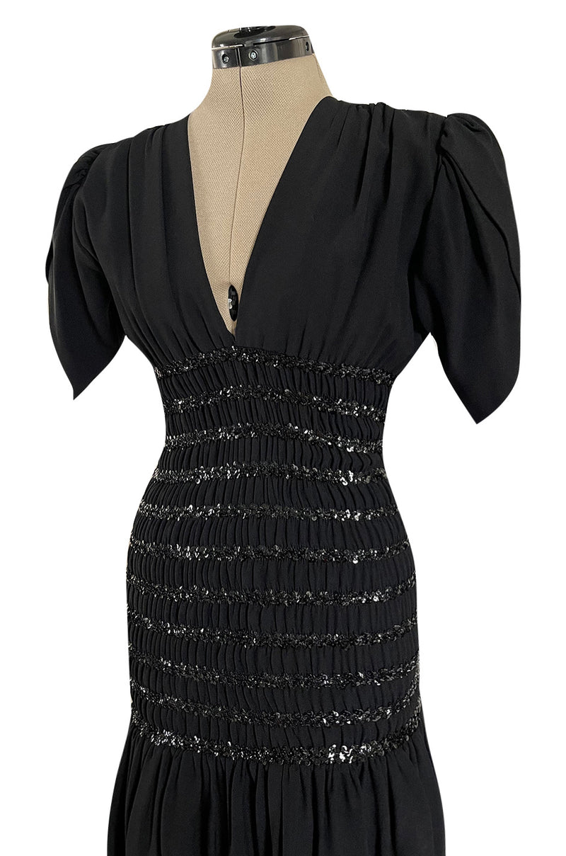 Fall 1983 Yves Saint Laurent Ad Campaign Black Silk Crepe Dress w Sequin Detailing
