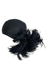 Documented Fall 1996 Chanel Black Felt Half Cap w High Feather Detailing