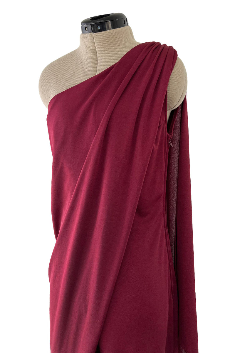 Fabulous 1970s Unlabeled Burgundy Jersey One Shoulder Wide Leg Jumpsuit