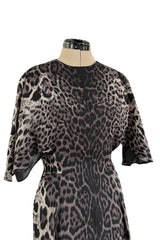Chic 2008 Yves Saint Laurent by Stefano Pilati Grey Toned Leopard Print Silk Dress