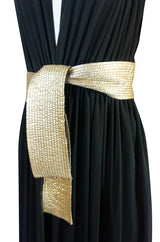 Documented 1980 Bill Tice Plunge Black & Gold Backless Halter Dress