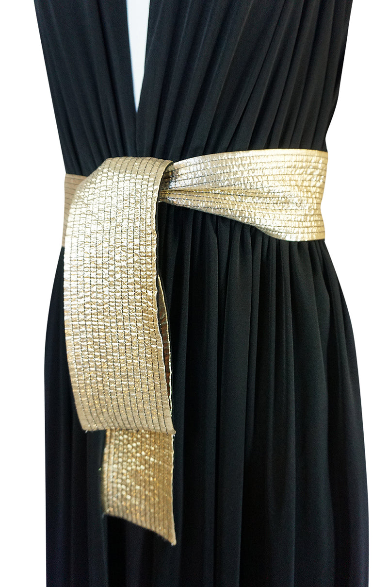 Documented 1980 Bill Tice Plunge Black & Gold Backless Halter Dress