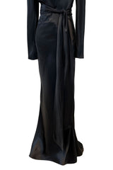 Incredible 2007 Alexander McQueen Original Bias Cut Black Silk Satin Dress w Tie Belt