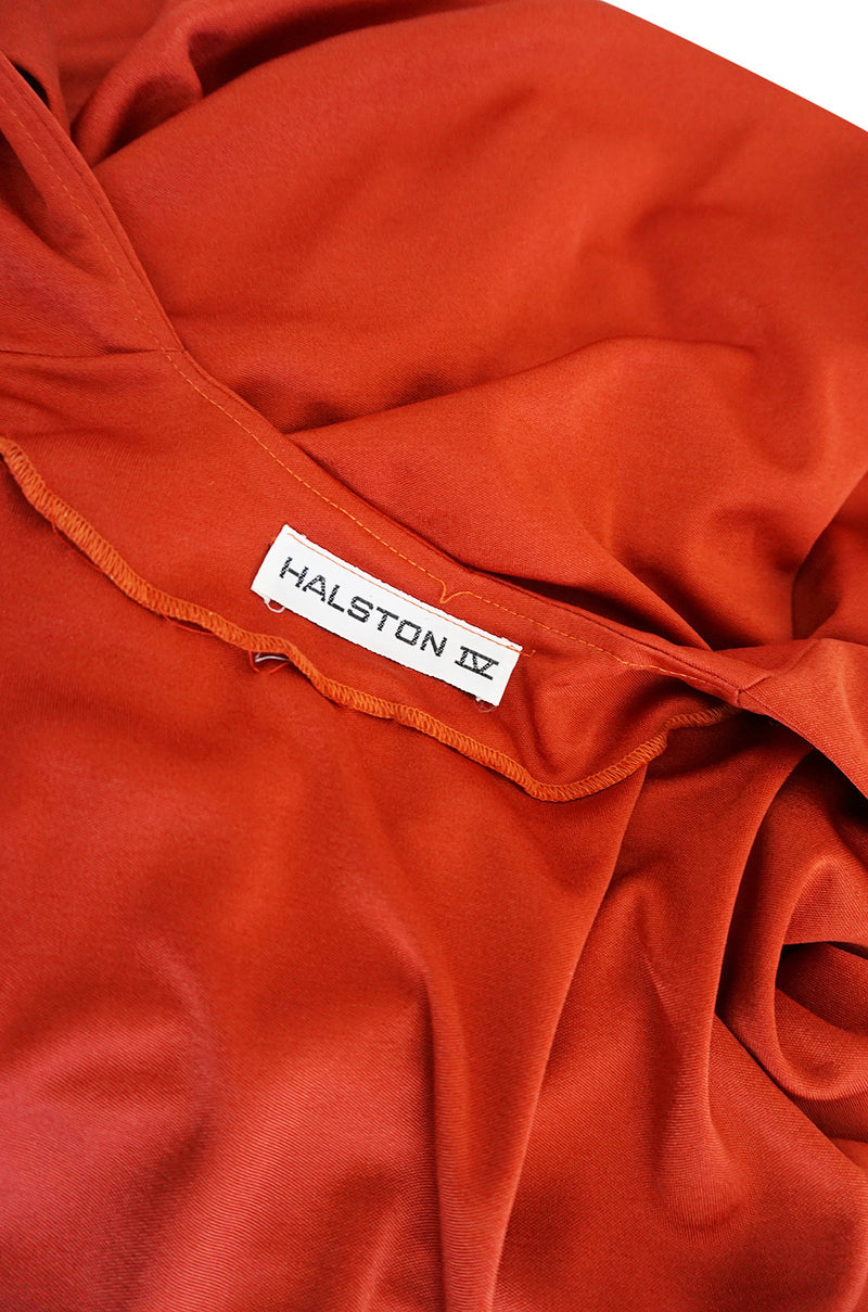 1970s Halston IV Rust Colored Jersey Wrap Dress