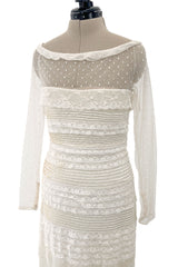 Prettiest 2012 Valentino Tiered Ivory Lace Net Dress w Tiny Sequin & Bead Detailing