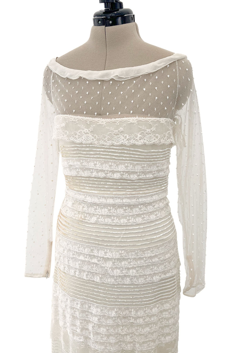 Prettiest 2012 Valentino Tiered Ivory Lace Net Dress w Tiny Sequin & Bead Detailing