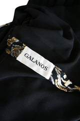 1970s Galanos Metallic Silver & Gold Lurex on Black Silk Dress