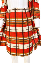 1967 Jacques Tiffeau Orange Plaid Skirt & Matching Coat Suit Set