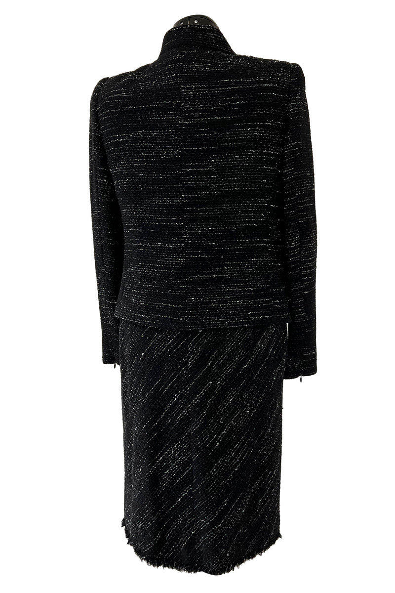Chic Fall 2004 Chanel by Karl Lagerfeld Haute Couture Black & White Boucle Runway Dress & Jacket
