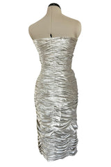 Documented Fall 1984 Emanuel Ungaro Haute Couture Silver Velvet Dress & Feather Jacket