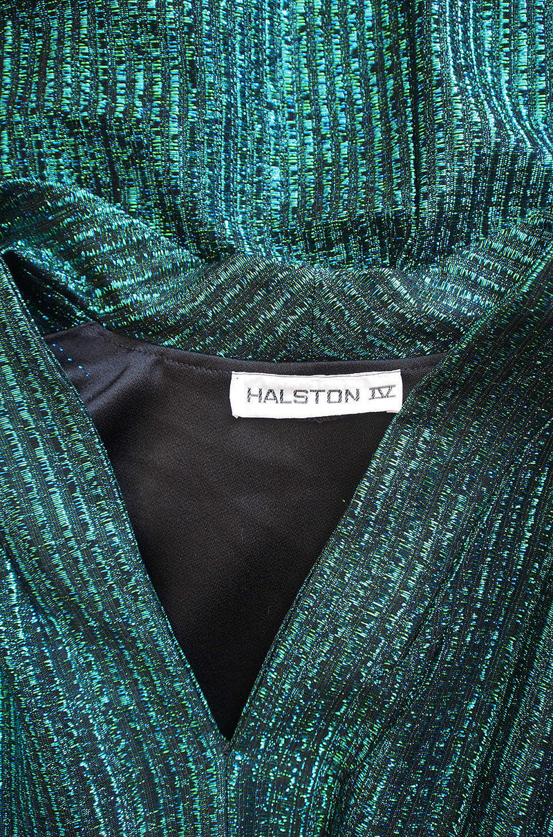 1970s Rare Green Metallic Halston Caftan