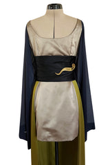 Fall 1994 Guy Laroche Haute Couture Runway Wide Sleeve Dress w Cumberbund & Back Skirt Panel