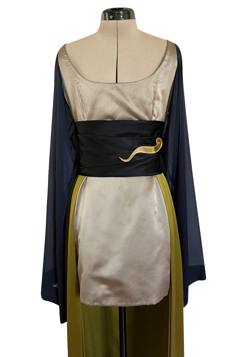 Fall 1994 Guy Laroche Haute Couture Runway Wide Sleeve Dress w Cumberbund & Back Skirt Panel