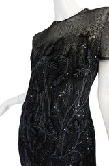 1980s Bill Blass Sequin & Beaded Black Silk Chiffon Dress