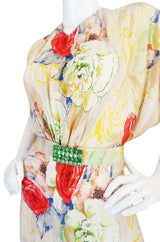 1930s Bias Cut Beautiful Floral Print Silk Flapper Gown