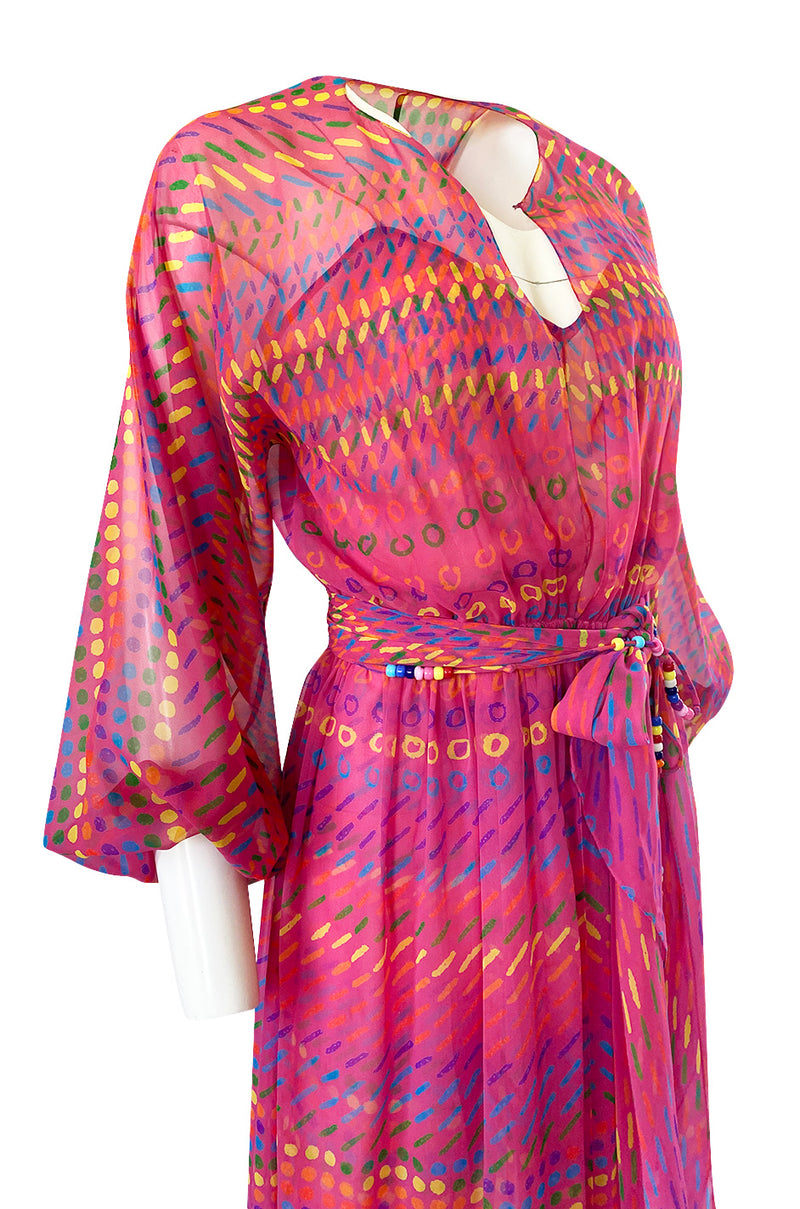Spring 1973 Halston Pink Silk Crepe Chiffon Striped Four Piece Dress Set
