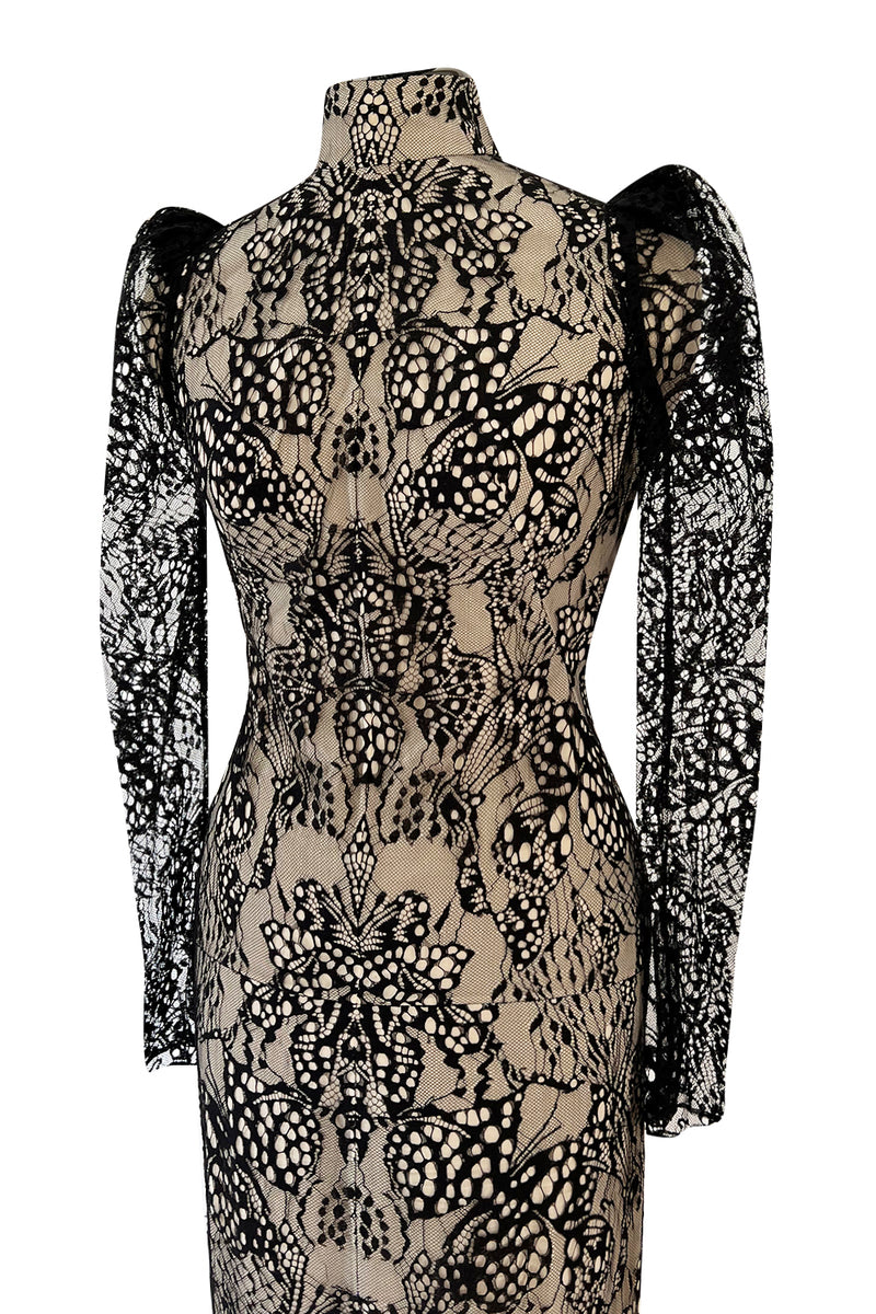 Spectacular Pre-Fall 2016 Alexander McQueen by Sarah Burton Black Nude Lace Dress