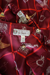 1970s Rare Gucci Silk "Pheasant" Print Shirt & Skirt Set