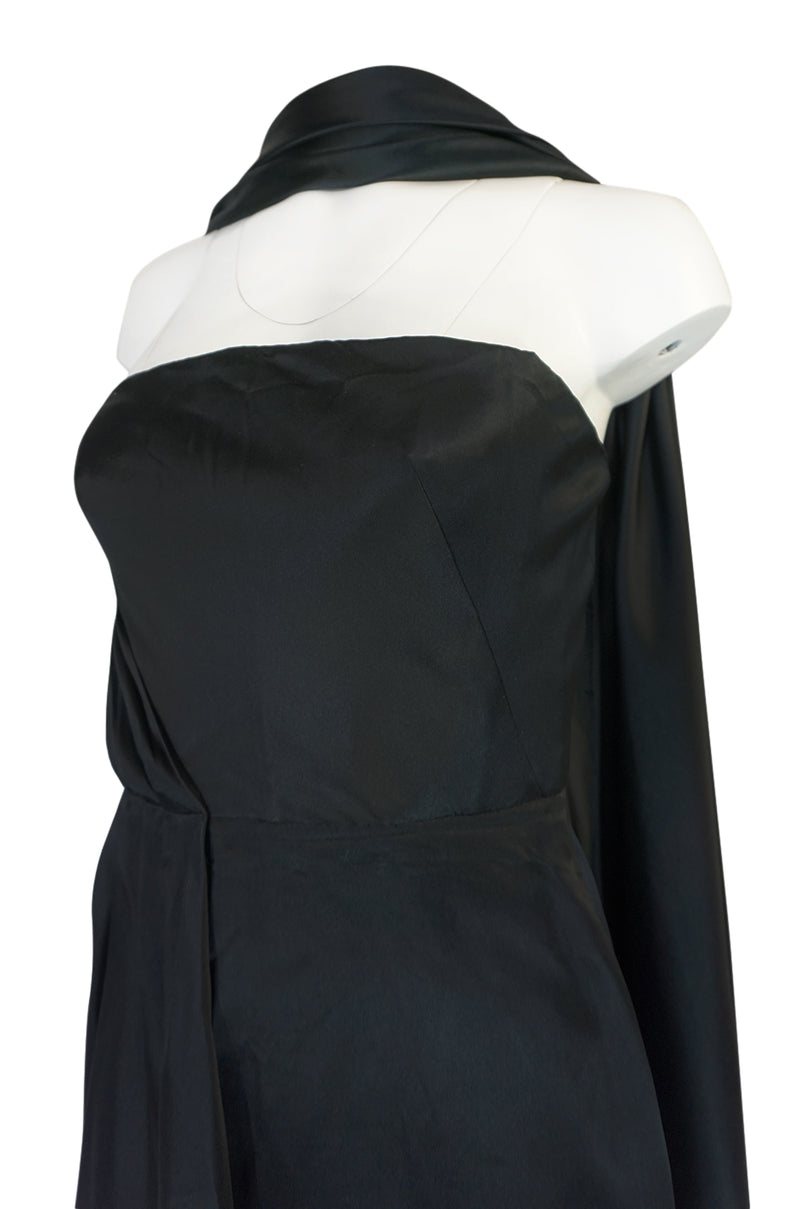 1940s Jacques Griffe Haute Couture Draped Black SIlk Satin Dress