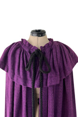 Superb Fall 1977 Yves Saint Laurent Ad Campaign Purple Wool & Mohair Cape w Dramatic Collar